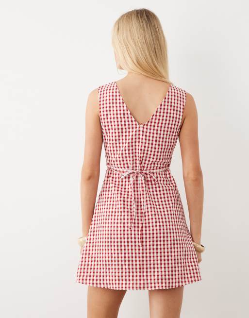 ASOS DESIGN - Robe courte à col en V - Vichy rouge, 4 de 4