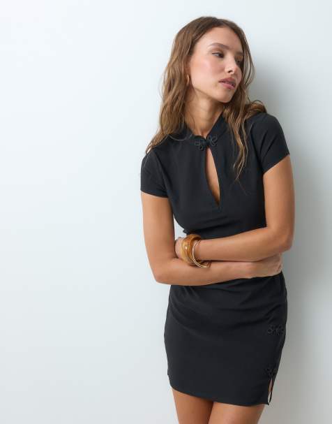 ASOS DESIGN robe courte à col mao noire - view 1