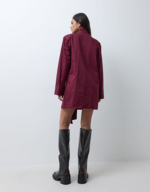 ASOS DESIGN robe courte à col montant et manches longues avec grand nœud au dos, bordeaux, 5 de 5