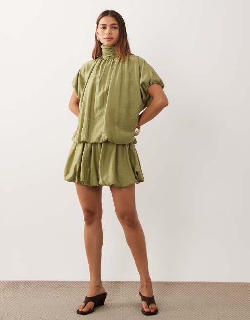 ASOS DESIGN - Robe courte à col montant et ourlet bouffant - Sauge, 2 de 4
