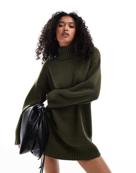 ASOS DESIGN - Robe courte à col roulé - Kaki - view 1