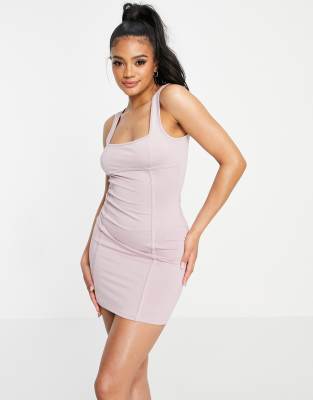 ASOS DESIGN - Robe courte à coutures apparentes et encolure carrée - Mauve