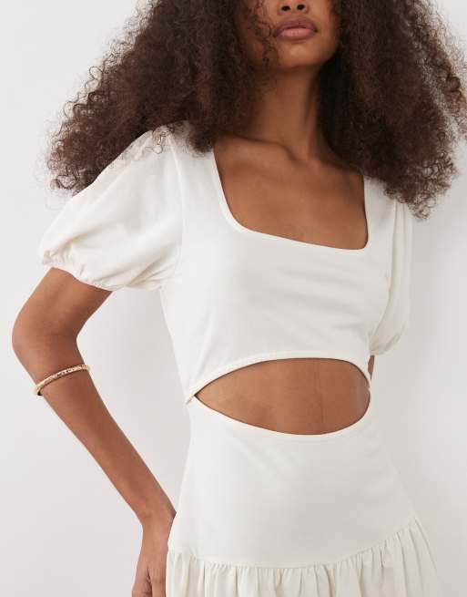 ASOS DESIGN - Robe courte à découpes et manches bouffantes - Blanc, 3 de 4