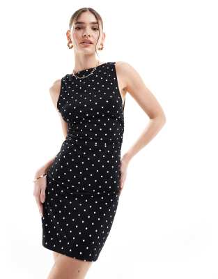 ASOS DESIGN - Robe courte à encolure bateau avec fronces sur les côtés - Pois-Multicolore