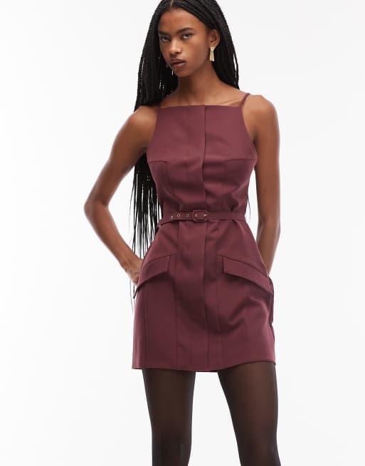 ASOS DESIGN - Robe courte à encolure bateau ceinturée - Mûre, 4 de 4