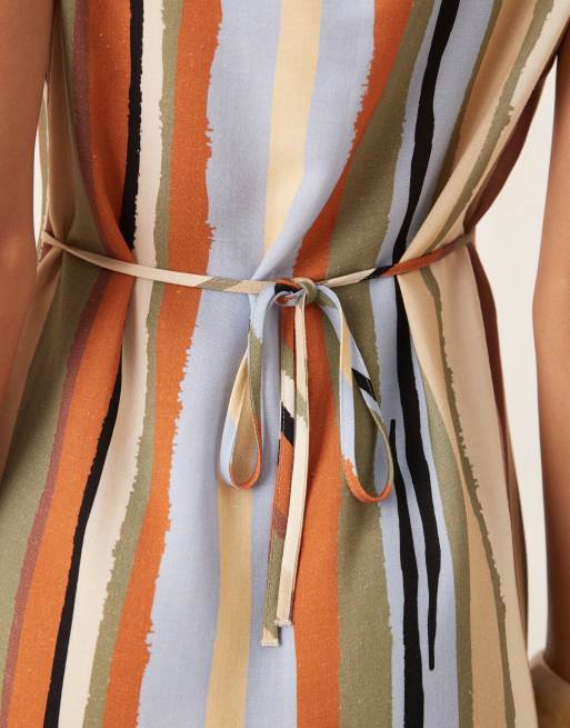 ASOS DESIGN - Robe courte à encolure bateau en lin mélangé - Rayures multicolores, 3 de 4