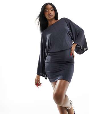 ASOS DESIGN - Robe courte à encolure bateau et manches amples - Gris anthracite