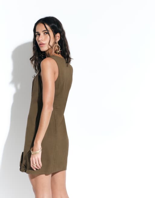 ASOS DESIGN - Robe courte à encolure carrée et fleurs appliquées - Olive, 4 de 4