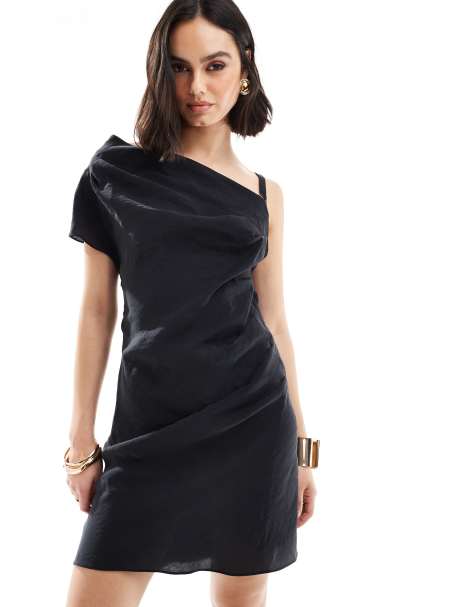 ASOS DESIGN - Robe courte à épaules tombantes avec large lien - Noir - view 1