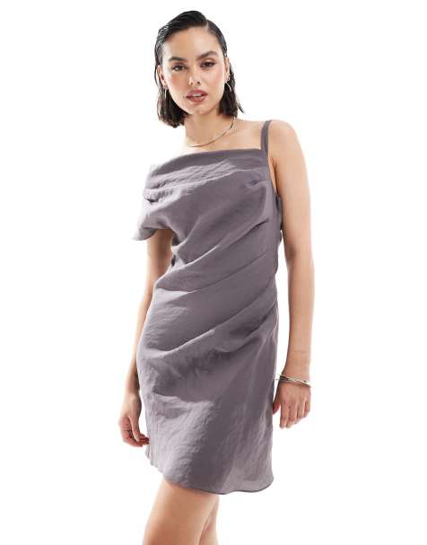 ASOS DESIGN - Robe courte à épaules tombantes et bretelle large - Gris - view 1