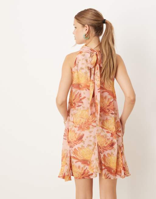ASOS DESIGN - Robe courte à fleurs avec col montant et godets, 3 de 4