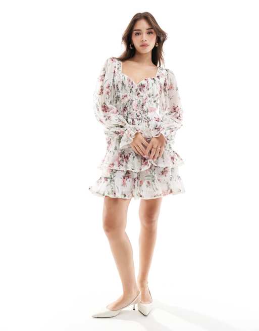 ASOS DESIGN - Robe courte à fleurs et volants avec bonnets préformés et détails en dentelle - Rose, 2 de 4