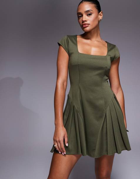 ASOS DESIGN - Robe courte à godets - Kaki - view 1