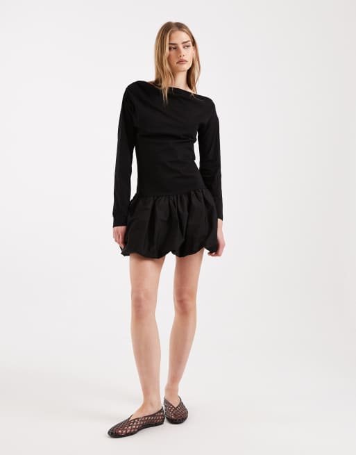 ASOS DESIGN - Robe courte à jupe bouffante et épaules tombantes - Noir, 4 de 4