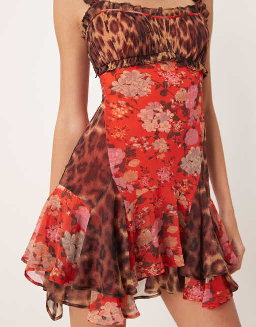 ASOS DESIGN - Robe courte à mancherons et volants avec ruban contrastant - Imprimé animal fleuri, 4 de 4