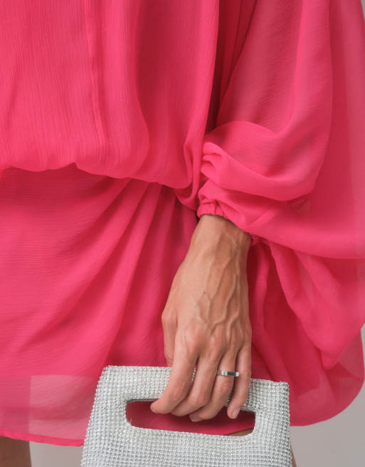 ASOS DESIGN robe courte à manches chauve-souris et taille basse rose, 5 de 5