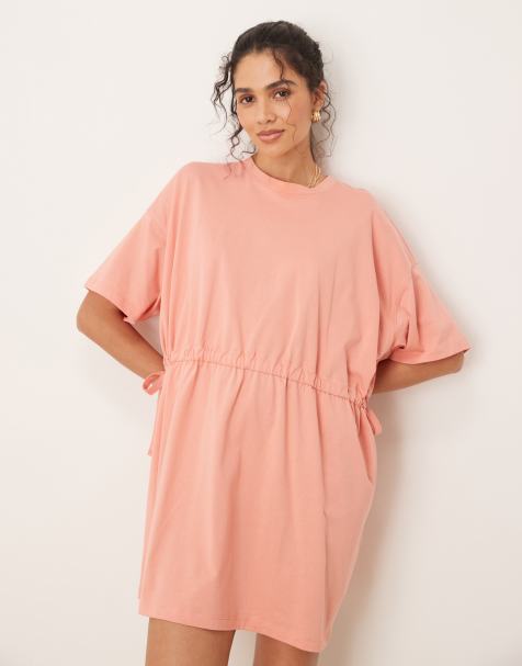 ASOS DESIGN - Robe courte à manches courtes avec liens à la taille - Terracotta - view 1