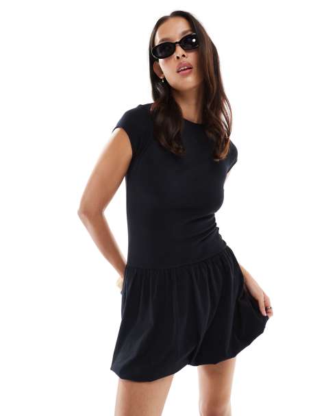 ASOS DESIGN - Robe courte à manches courtes et ourlet boule - Noir - view 1