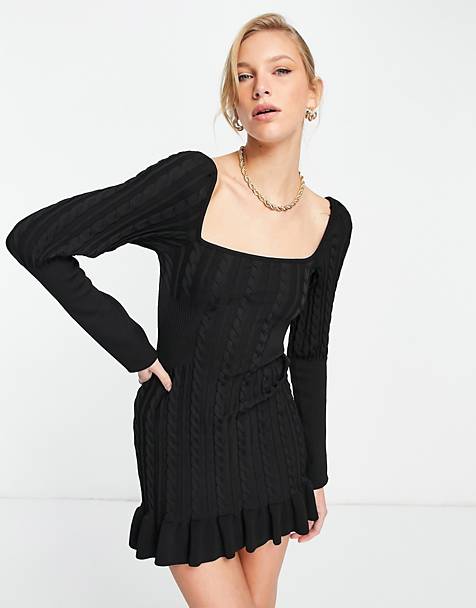 Mode Robes Robes en maille tricotées Asos Robe en maille tricot\u00e9es noir style simple 