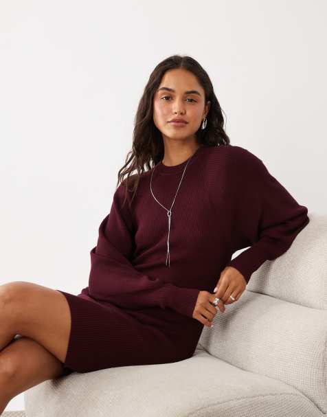 ASOS DESIGN robe courte à manches volumineuses structurées bordeaux - view 1