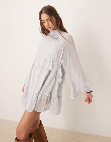 ASOS DESIGN - Robe courte à volants et encolure montante - Bleu - view 1