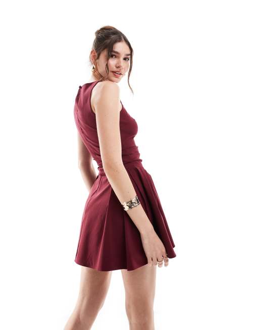 ASOS DESIGN - Robe courte ajustée puis évasée en bengaline - Bordeaux, 3 de 4