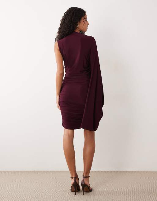 ASOS DESIGN robe courte asymétrique à manches chauve-souris et col montant en prune, 2 de 4