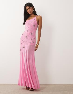 ASOS DESIGN - Robe courte asymétrique à ornements - Rose