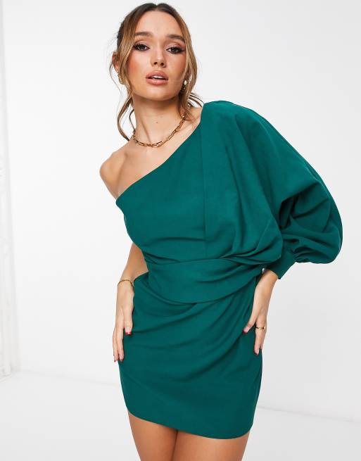 ASOS DESIGN Robe courte asym trique avec n ud Vert