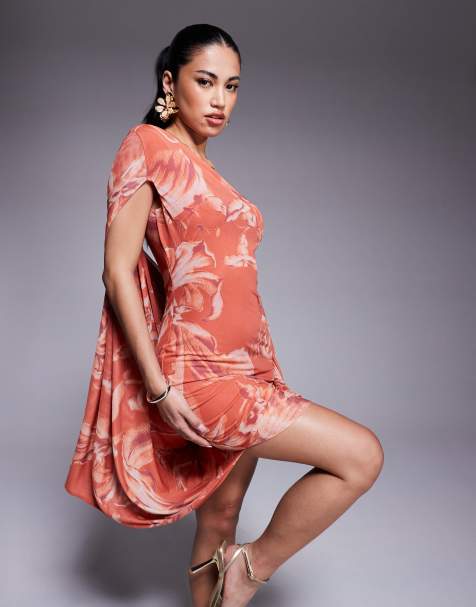 ASOS DESIGN - Robe courte asymétrique en tulle avec drapé oversize - Imprimé fleurs - view 1