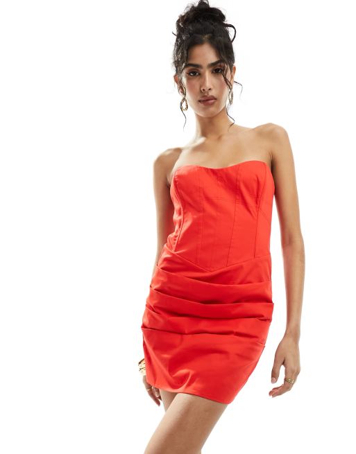 ASOS DESIGN - Robe courte avec corset structuré et armatures - Rouge