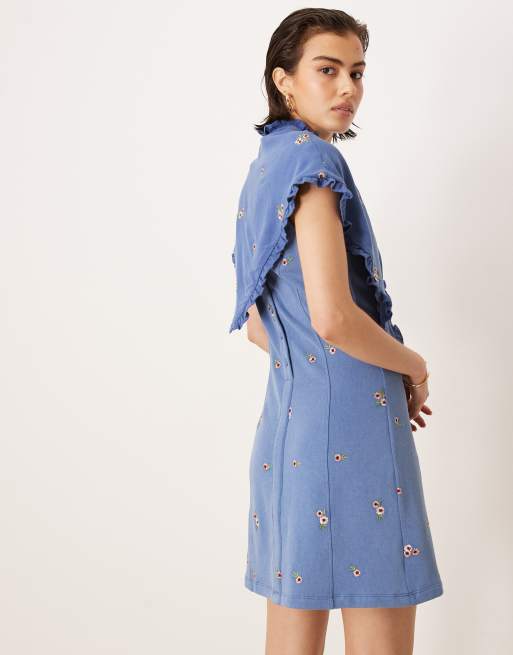 ASOS DESIGN - Robe courte avec détail cape brodé - Bleu, 2 de 4