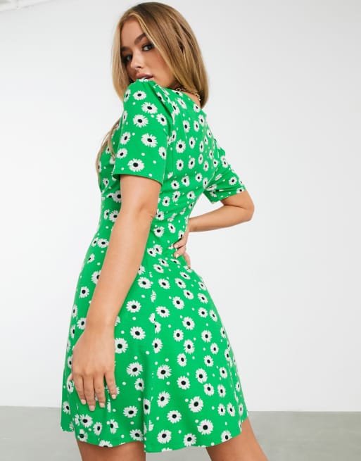 ASOS DESIGN - Robe courte avec détail sur le col et motif à fleurs - Vert vif, 4 de 4