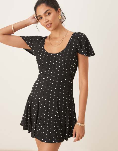 ASOS DESIGN - Robe courte avec jupe à godets à imprimé pois - view 1