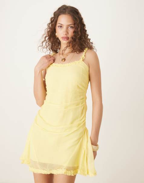 ASOS DESIGN - Robe courte avec jupe évasée et détail volanté - Jaune - view 1