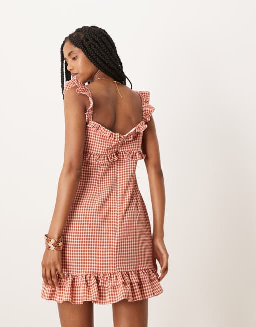 ASOS DESIGN - Robe courte avec ourlet à volants - Vichy rouge, 3 de 4