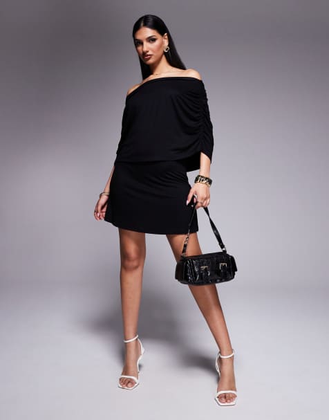 ASOS DESIGN - Robe courte avec superposition cape à encolure Bardot - Noir - view 1