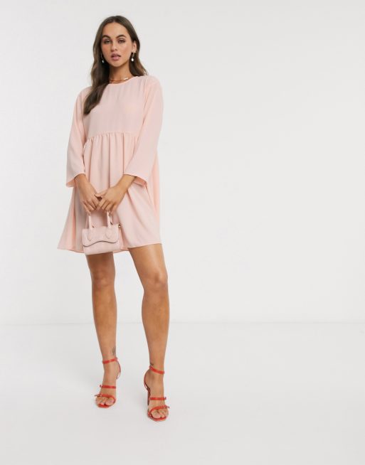 ASOS DESIGN - Robe courte babydoll à manches longues - Blush