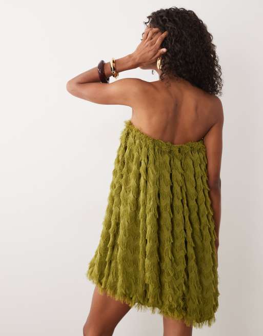 ASOS DESIGN robe courte bandeau à texture ondulée et effet bulles vert olive, 4 de 4