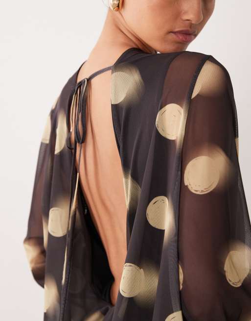 ASOS DESIGN - Robe courte blousante effet drapé en tulle imprimé pois, 3 de 4