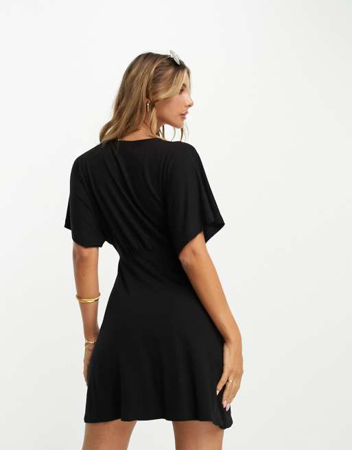 ASOS DESIGN - Robe courte boutonnée à manches évasées - Noir , 3 de 4