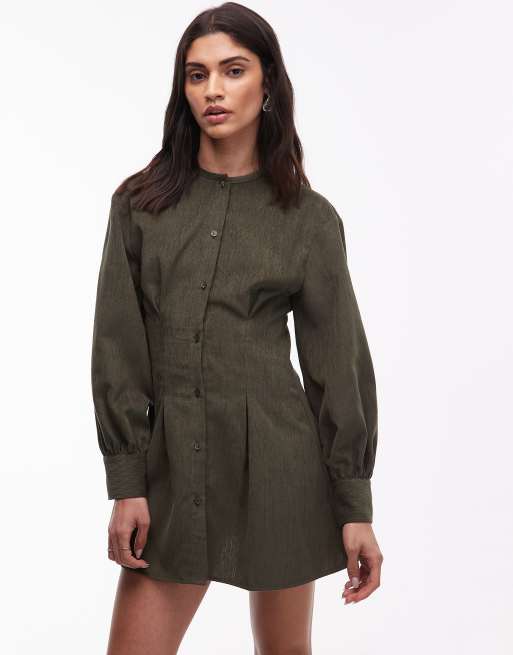 ASOS DESIGN - Robe courte boutonnée en velours côtelé à encolure ronde et taille cintrée - Olive, 2 de 4