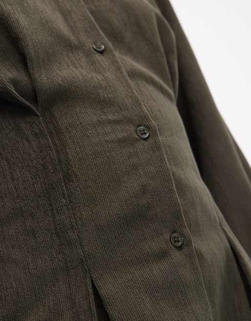 ASOS DESIGN - Robe courte boutonnée en velours côtelé à encolure ronde et taille cintrée - Olive, 4 de 4