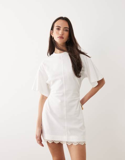 ASOS DESIGN - Robe courte cintrée à la taille avec détail en dentelle - Crème - view 1