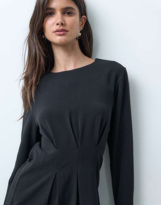 ASOS DESIGN - Robe courte cintrée à manches longues - Noir, 3 de 4