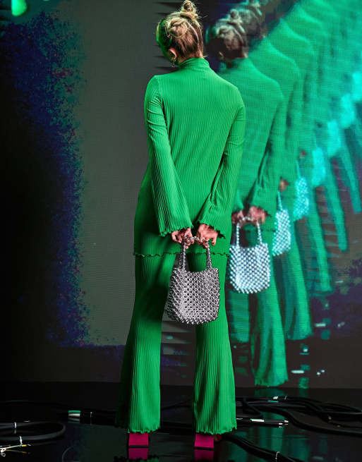 ASOS DESIGN - Robe courte côtelée 2 en 1 avec pantalon évasé - Vert vif, 4 de 4
