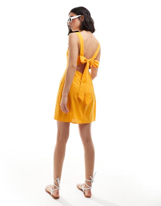 ASOS DESIGN - Robe courte d'été à encolure carrée et lien à nouer au dos - Mangue, 4 de 4