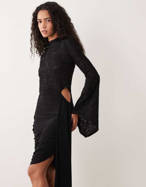 ASOS DESIGN robe courte dévorée à col montant et manches évasées noire, 3 de 4