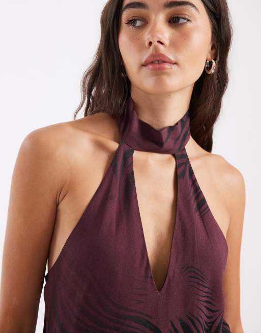 ASOS DESIGN robe courte dos nu avec écharpe à imprimé zébré flou, 3 de 4