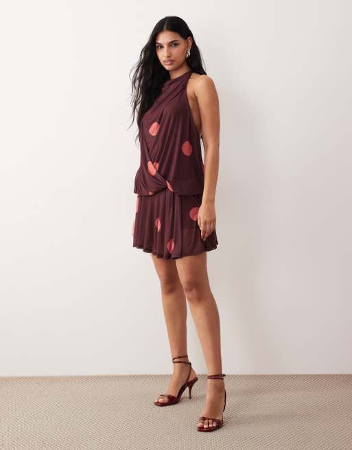 ASOS DESIGN - Robe courte dos nu drapée en tulle effet blousant - Pois imprimés, 2 de 4